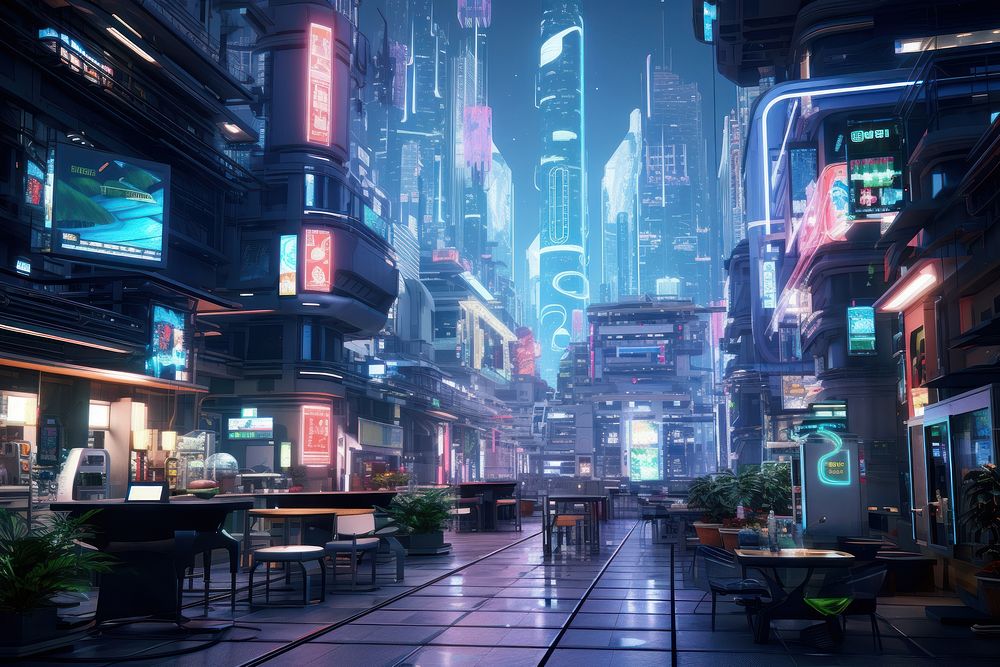 Metaverse city architecture metropolis cityscape. AI generated Image by rawpixel.