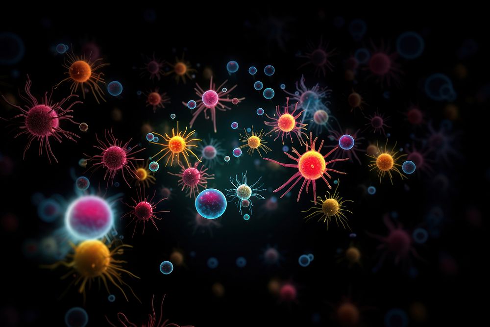 Microbiology atoms fireworks illuminated accessories. AI generated Image by rawpixel.