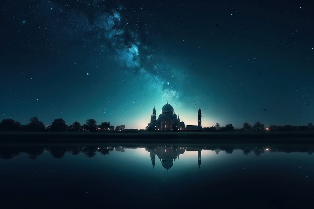 Mosque night outdoors nature. AI generated Image by rawpixel.