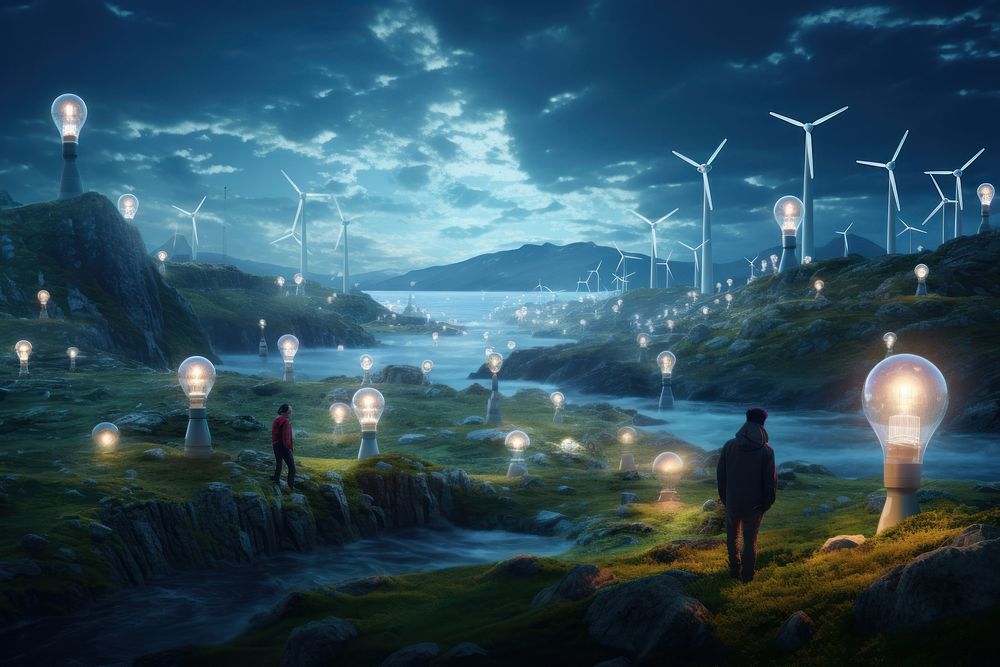 Energy landscape windmill outdoors. AI generated Image by rawpixel.