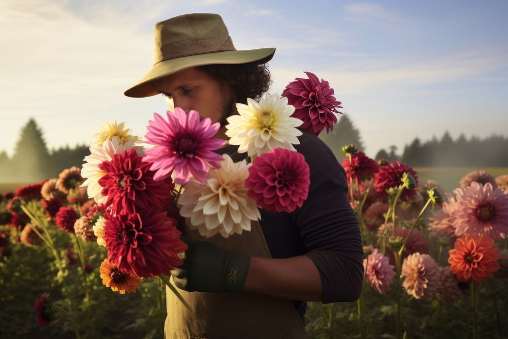 Bouquet of flowers field outdoors portrait. AI generated Image by rawpixel.