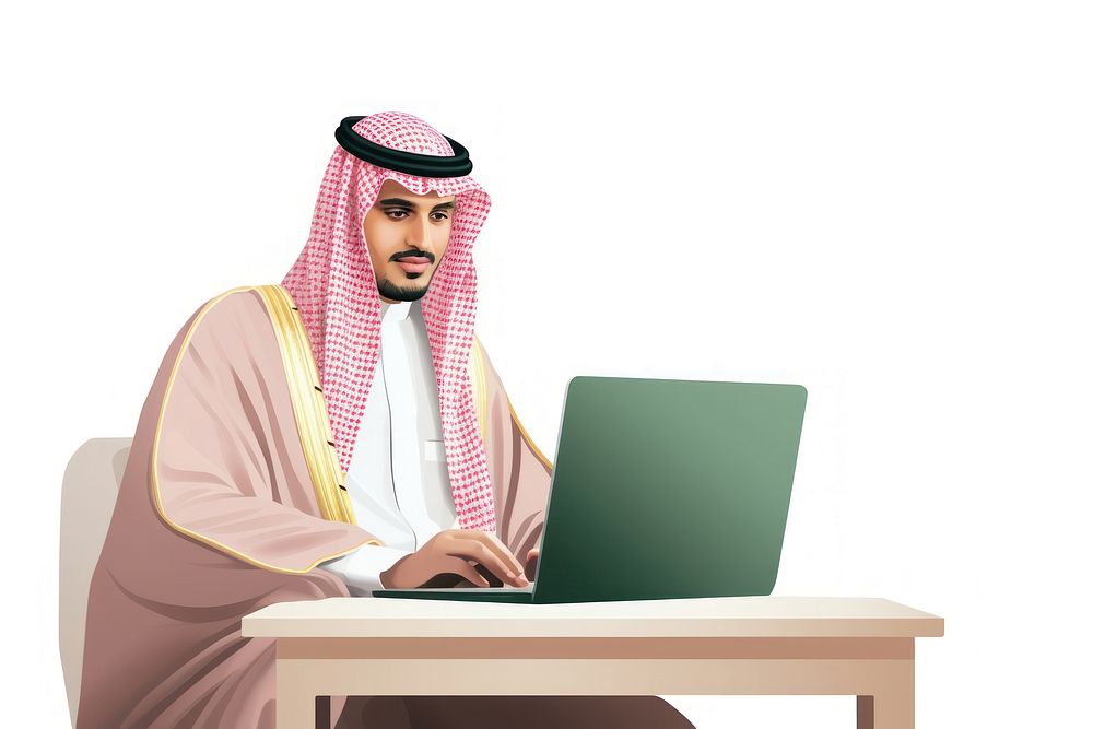 Saudi laptop computer sitting. AI generated Image by rawpixel.