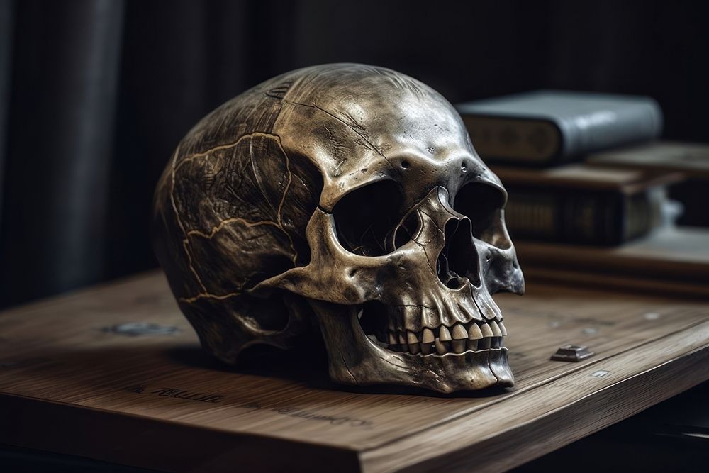 Skull wood anthropology sculpture. AI generated Image by rawpixel.