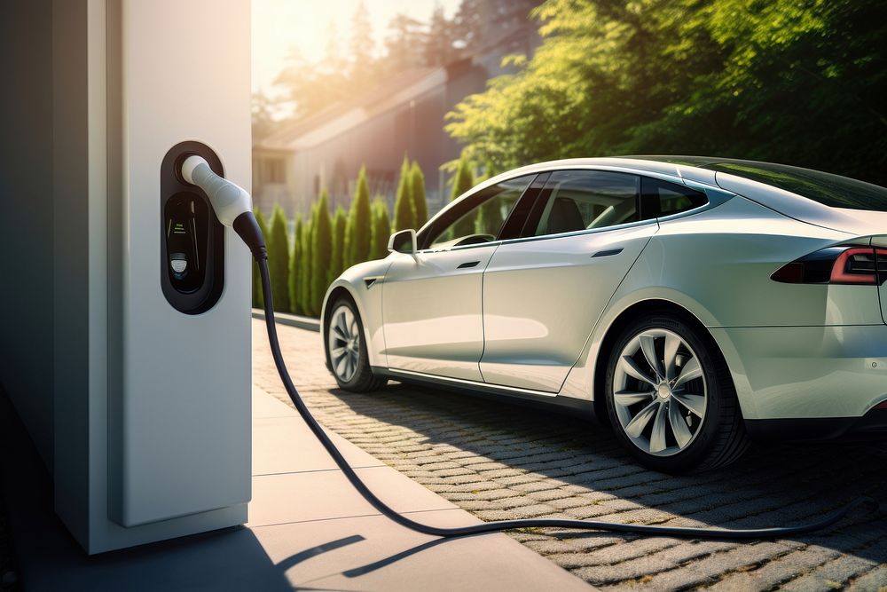 Electric car charging at home technology vehicle wheel. AI generated Image by rawpixel.