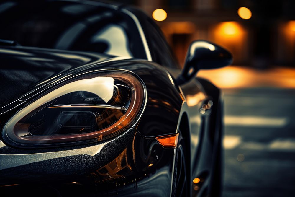 Headlights of sports car vehicle black transportation. AI generated Image by rawpixel.