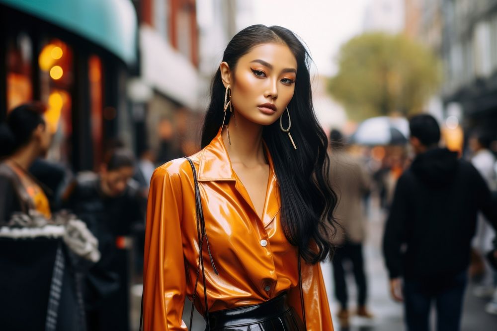 Thai woman Best Street Style Looks From London Fashion Week in 2023 fashion street adult. AI generated Image by rawpixel.