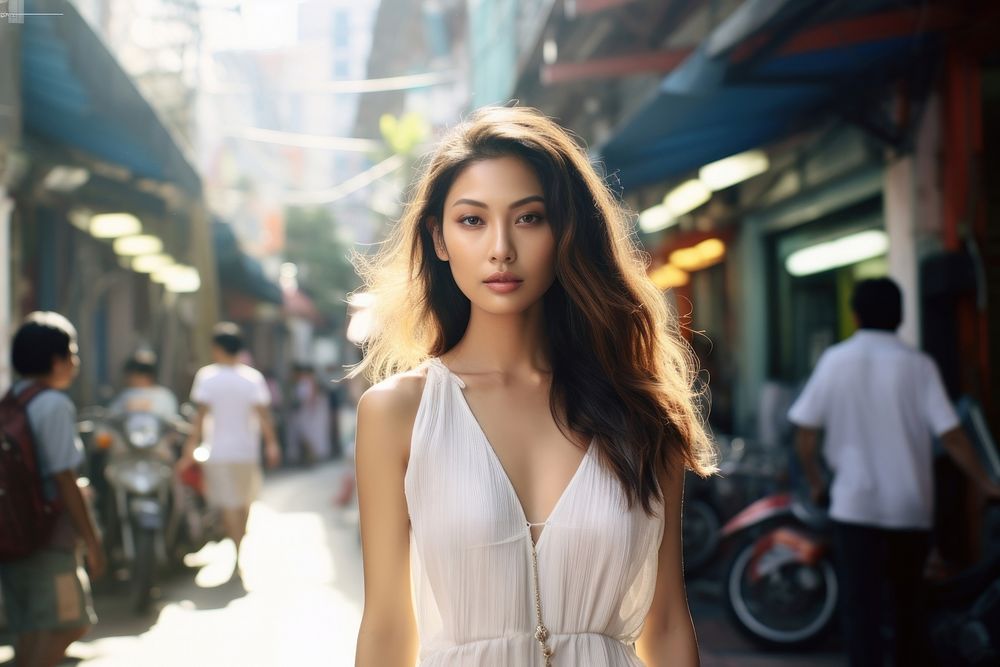 Thai woman street fashion portrait adult photo. AI generated Image by rawpixel.