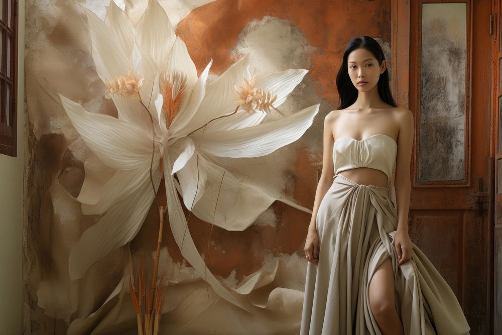 Thai designer and her design fashion flower dress. AI generated Image by rawpixel.