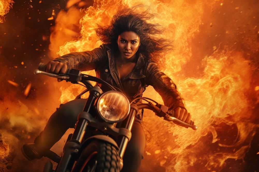 Woman fire motorcycle portrait. AI generated Image by rawpixel.