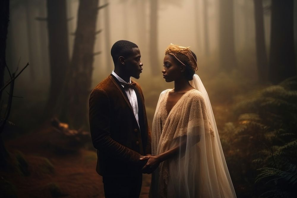 African wedding bride forest. AI generated Image by rawpixel.