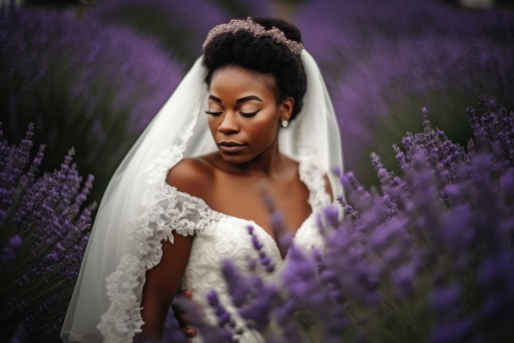 African wedding lavender portrait. AI generated Image by rawpixel.