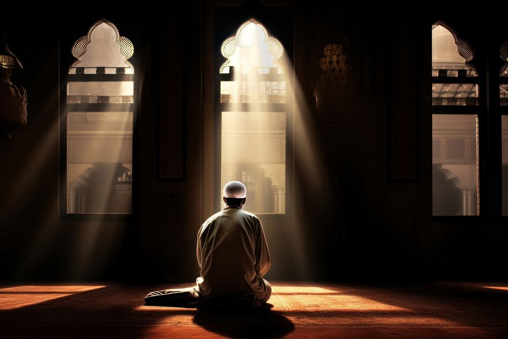 Mosque lighting praying adult. AI generated Image by rawpixel.