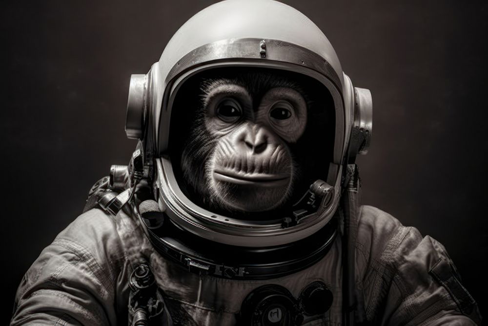 Astronaut monkey monochrome protection. AI generated Image by rawpixel.