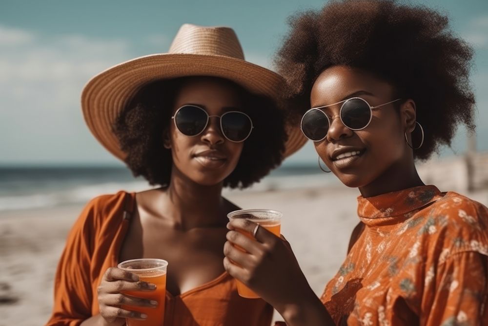 African American women glasses beach adult. AI generated Image by rawpixel.