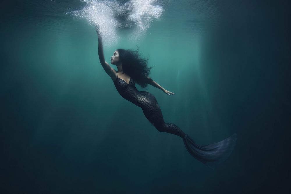 Mermaid swimming underwater outdoors. AI generated Image by rawpixel.