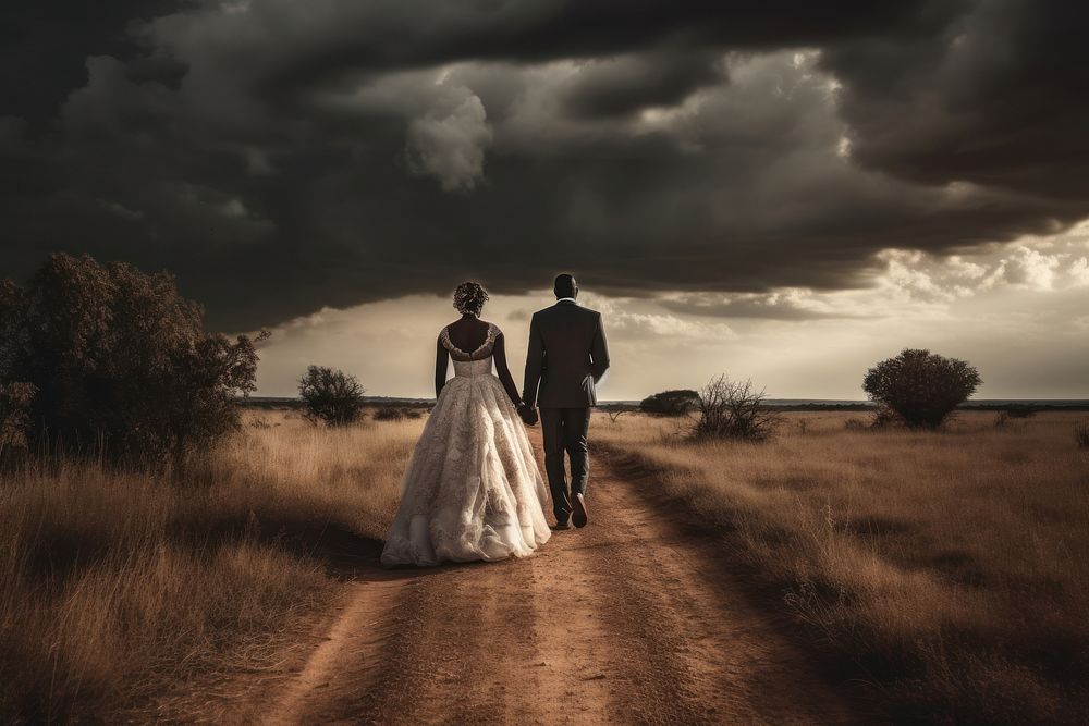 Newly married sky outdoors fashion. AI generated Image by rawpixel.