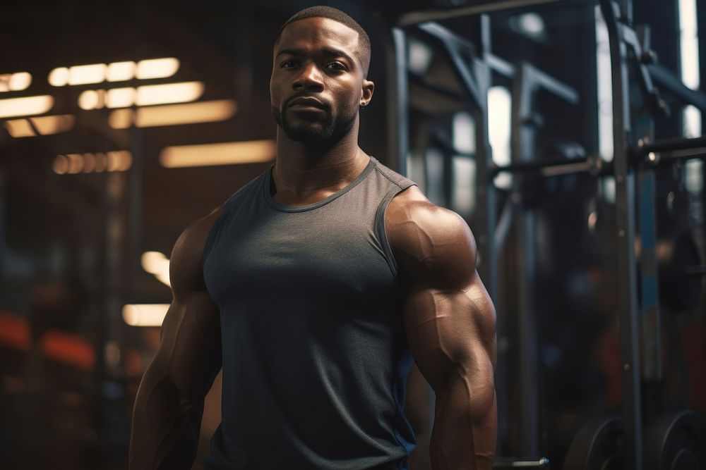 African male person bodybuilder exercising sports. AI generated Image by rawpixel.