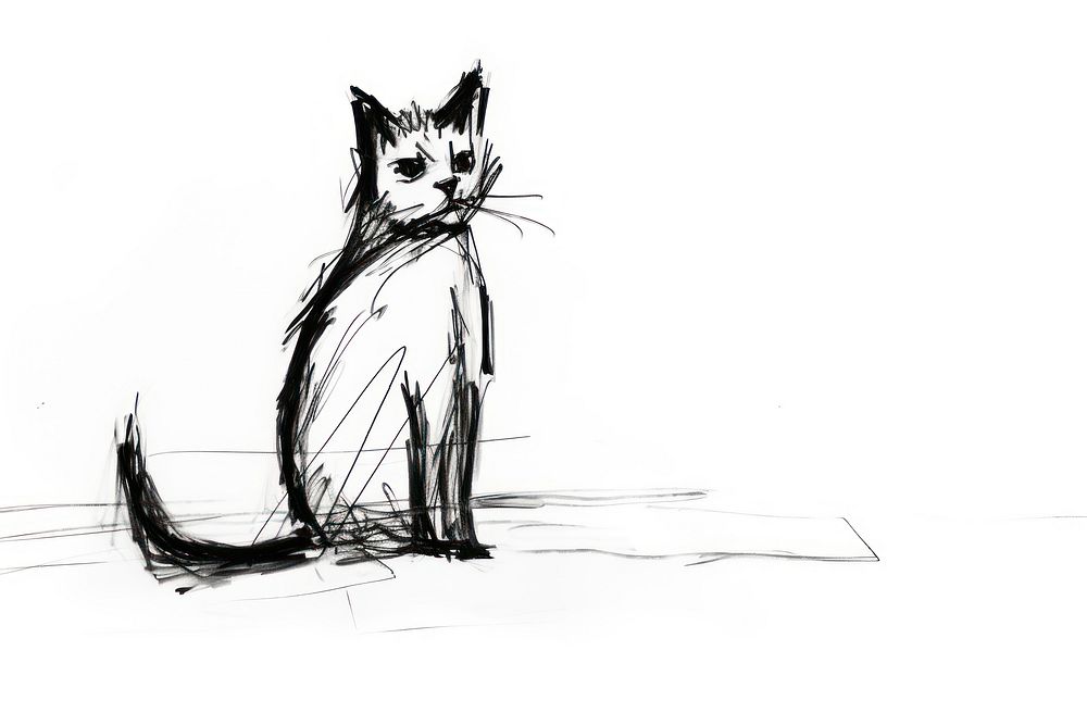 Contour drawing art of cat sketch white illustrated. AI generated Image by rawpixel.