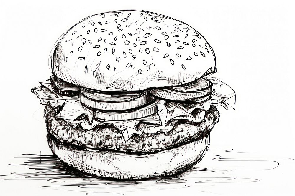 Burger drawing sketch burger. AI generated Image by rawpixel.