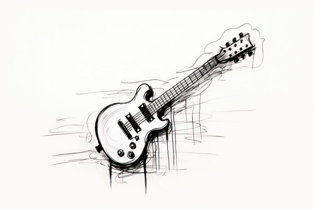 Guitar drawing guitar sketch. AI generated Image by rawpixel.