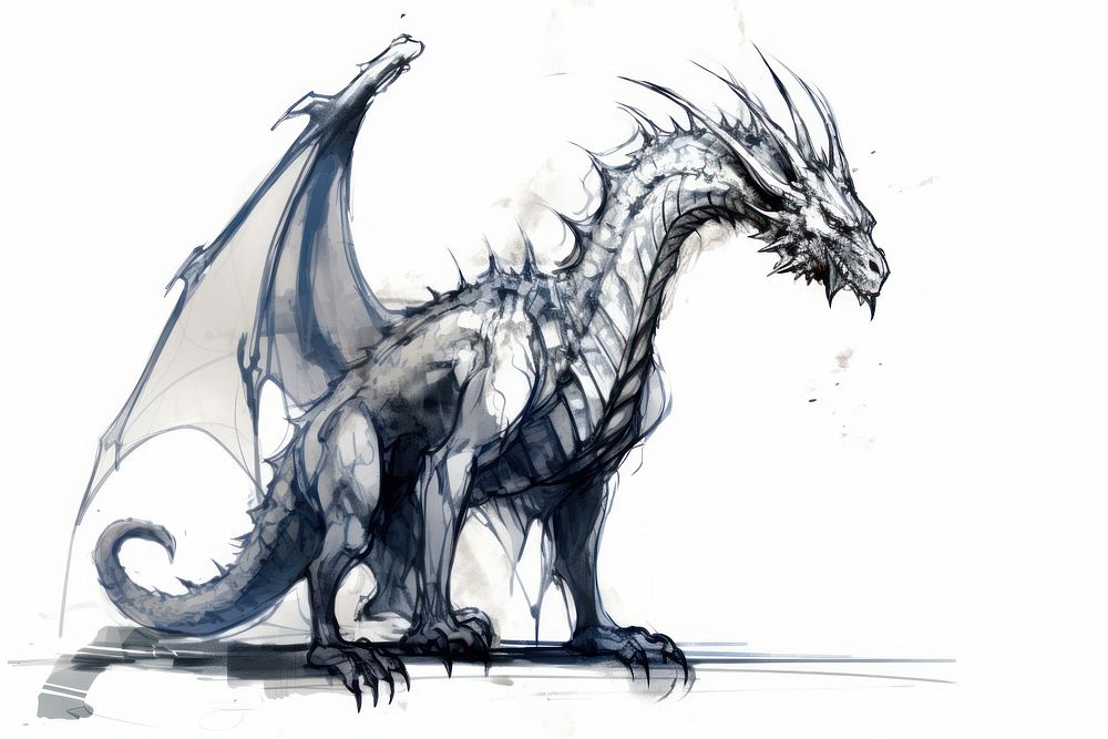 Dragon fullbody drawing animal art. AI generated Image by rawpixel.
