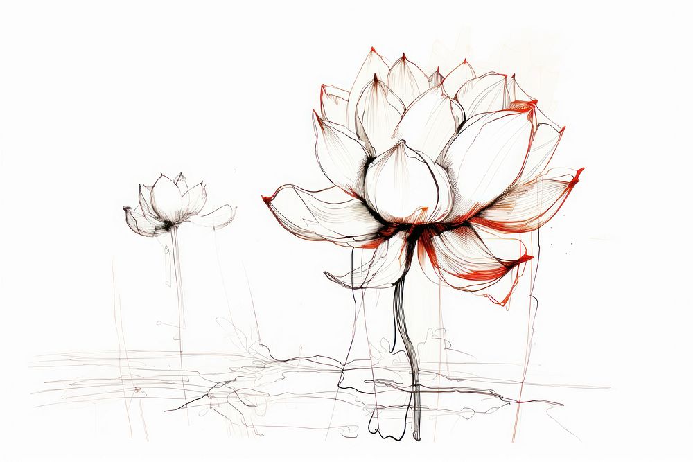 Lotus drawing art sketch. AI generated Image by rawpixel.