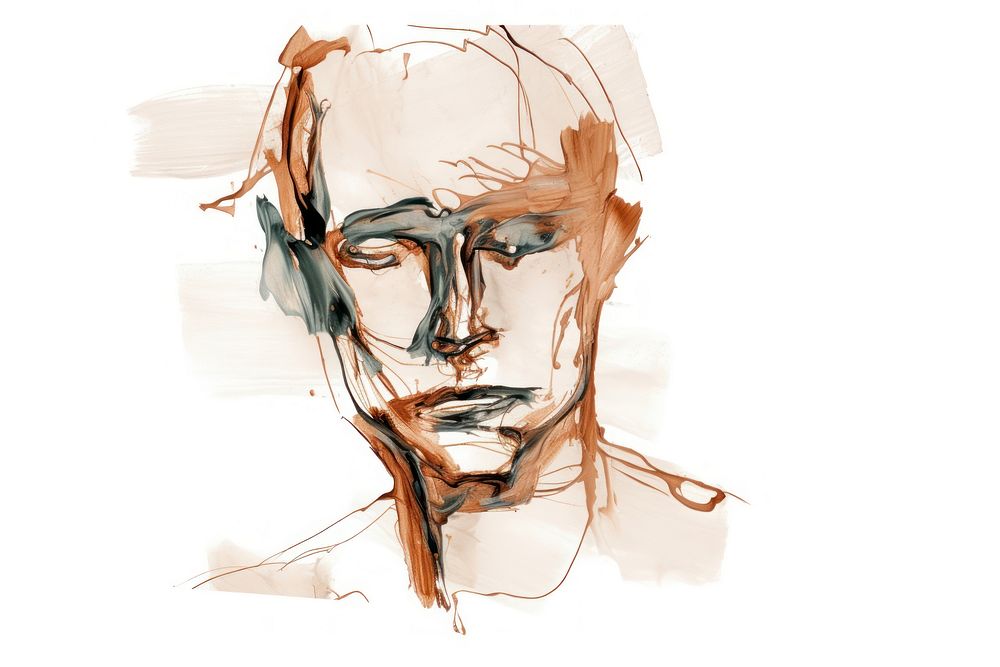 Blind contour drawing art of man portrait painting sketch. AI generated Image by rawpixel.