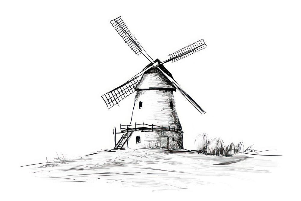 Windmill windmill outdoors drawing. AI generated Image by rawpixel.