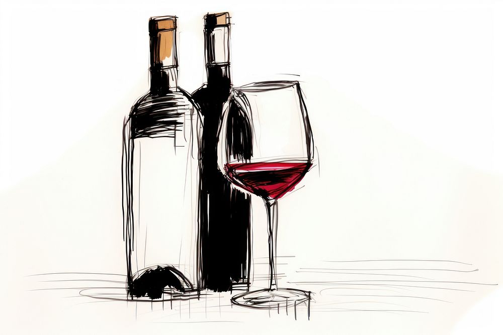 Wine wine drawing bottle. AI generated Image by rawpixel.
