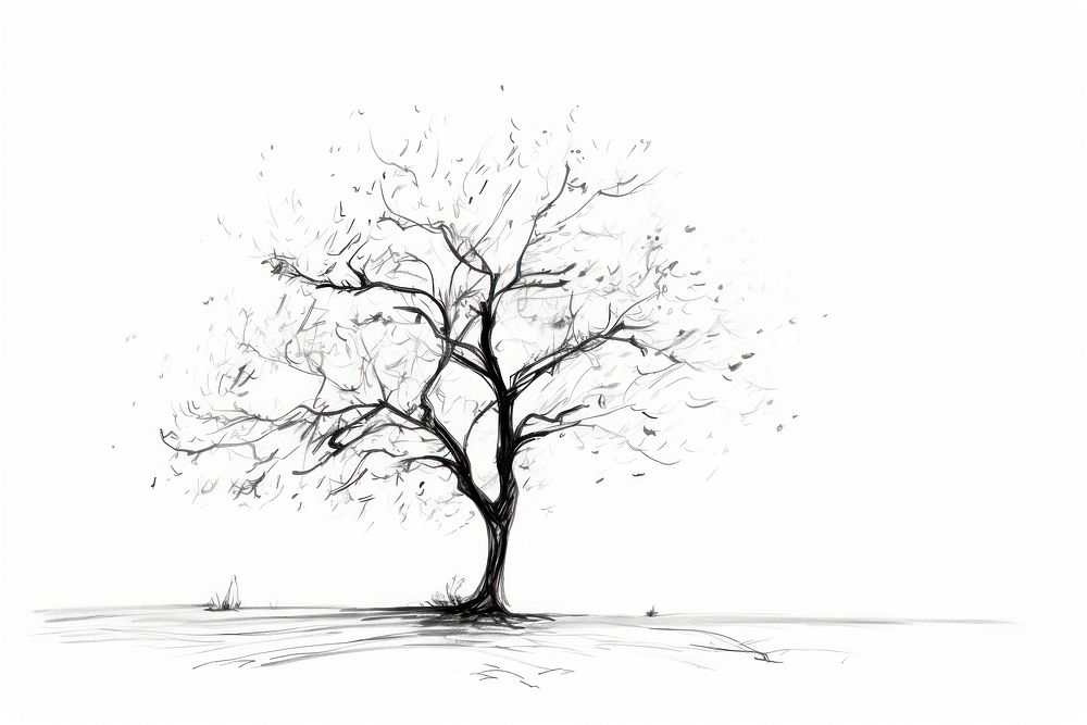 Tree drawing sketch white. AI generated Image by rawpixel.