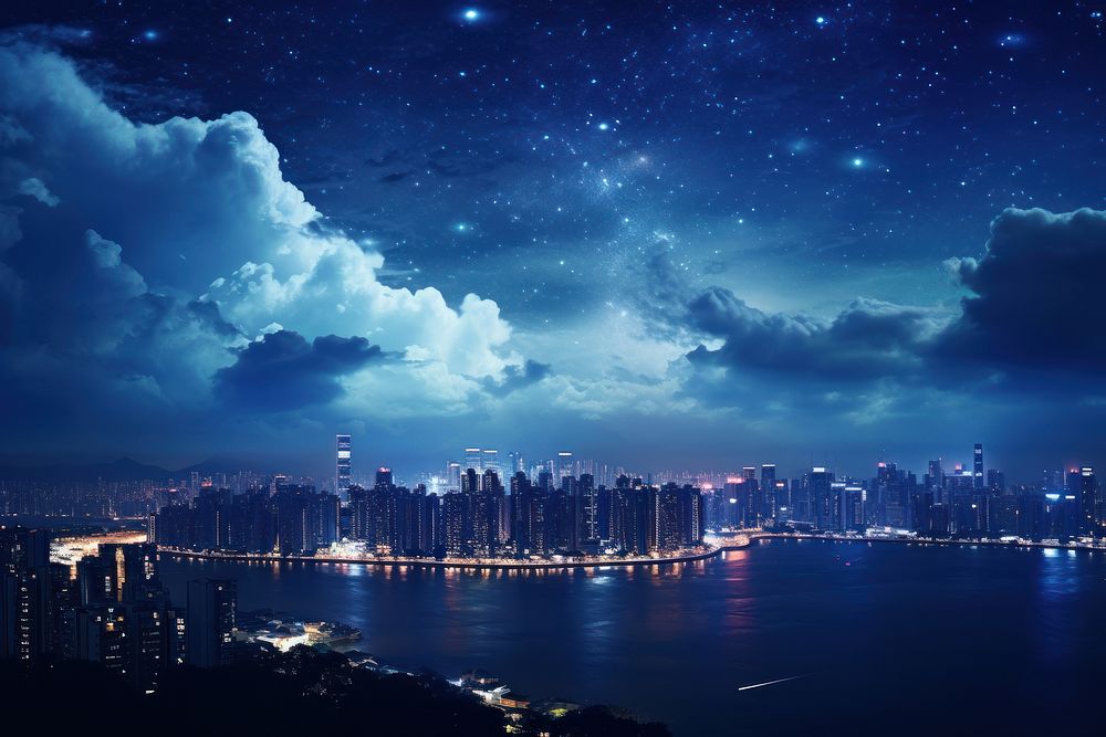 Modern city night sky architecture. AI generated Image by rawpixel.