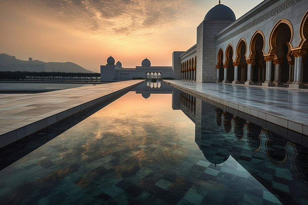 Mosque landmark architecture reflection. AI generated Image by rawpixel.