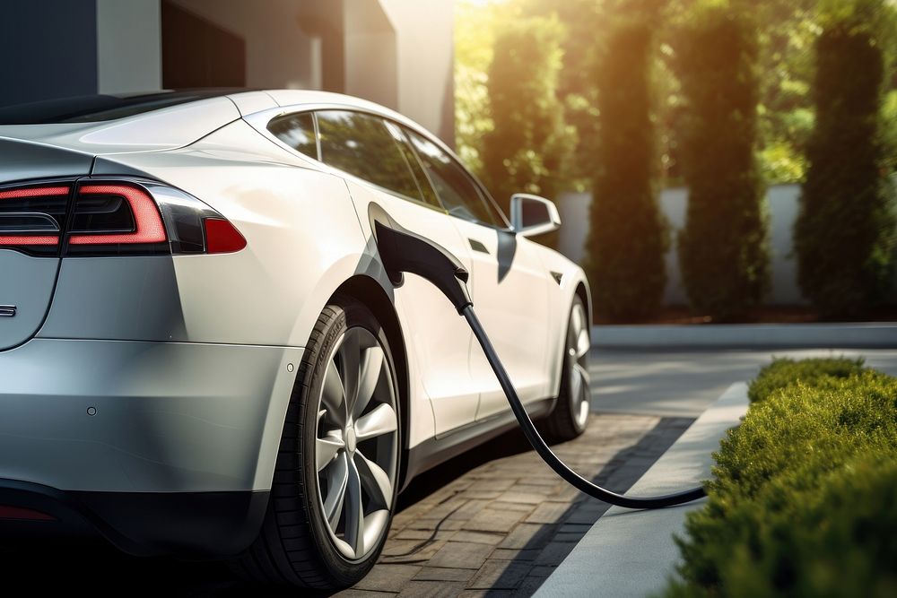 Electric car charging at home technology vehicle filling. AI generated Image by rawpixel.