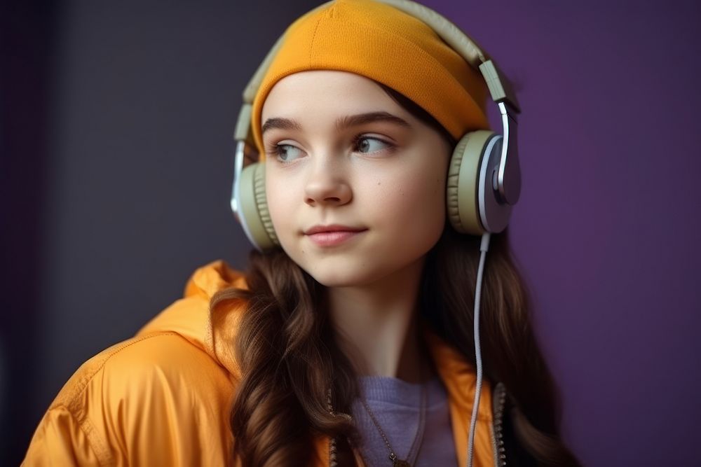 Teenager headphones listening portrait. AI generated Image by rawpixel.