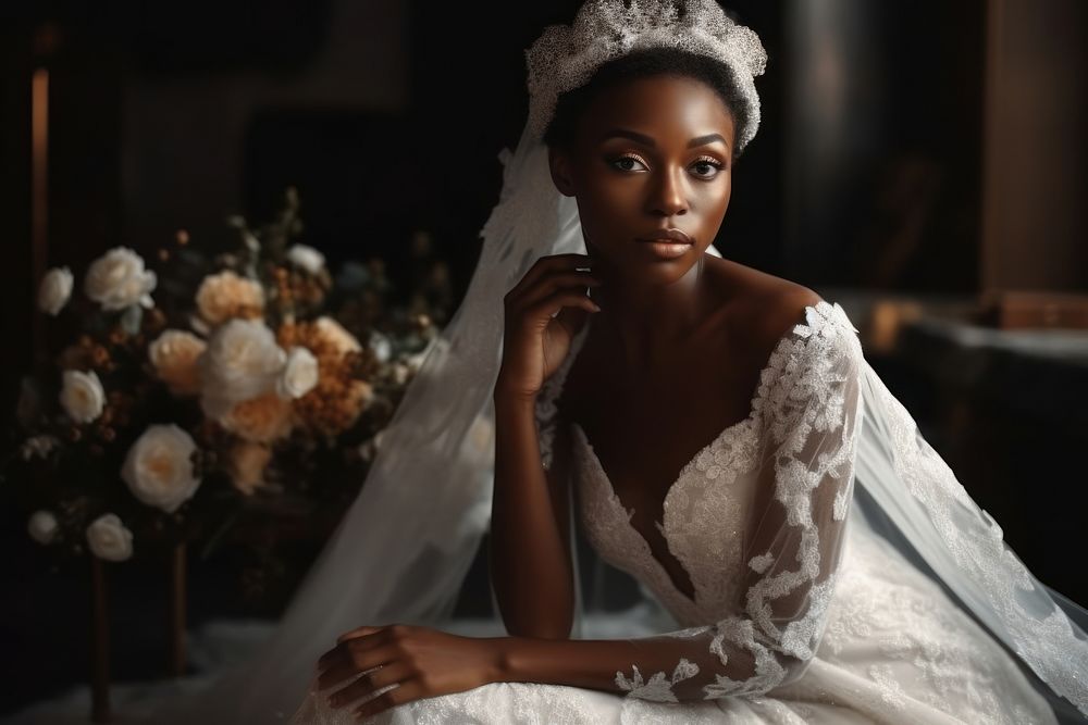 African wedding dress bride. AI generated Image by rawpixel.
