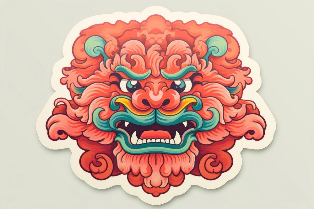 Chinese lion pattern art representation. AI generated Image by rawpixel.