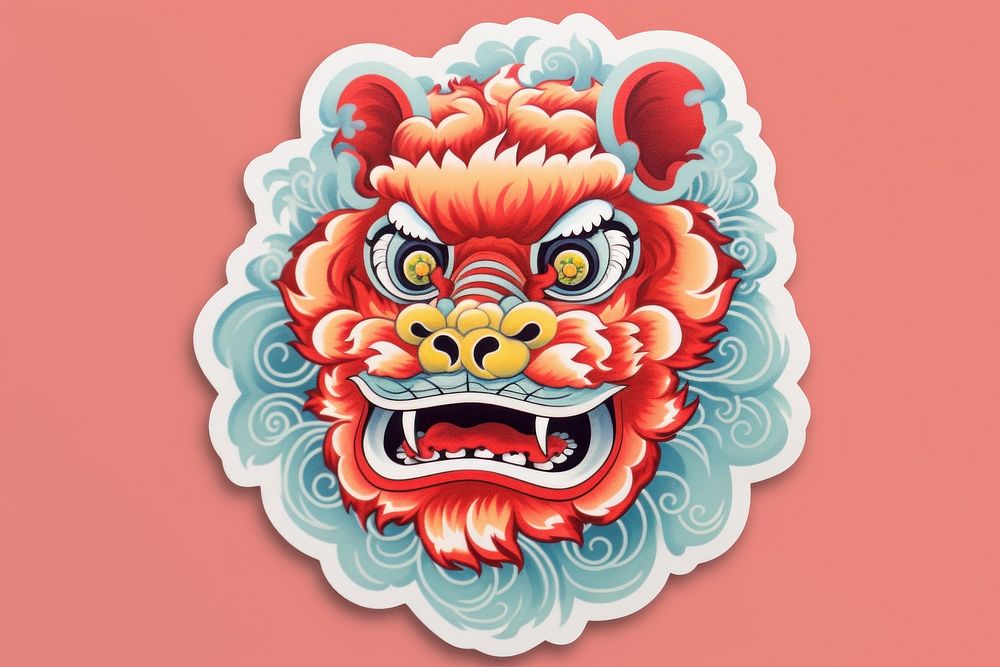 Chinese lion sticker art representation. AI generated Image by rawpixel.