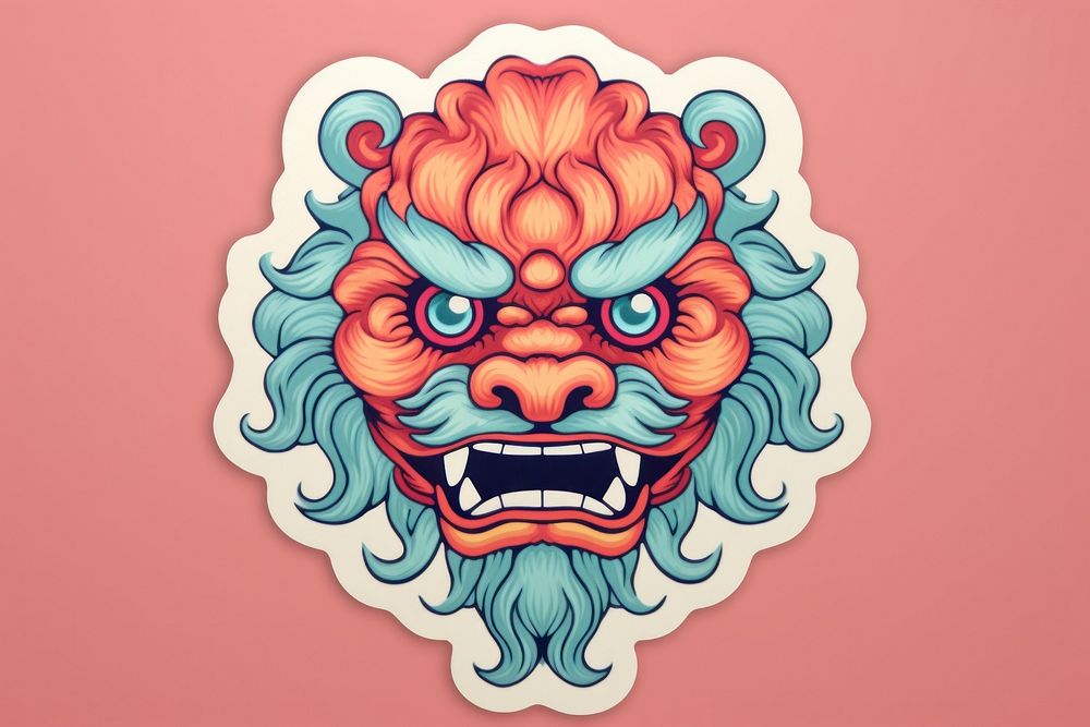 Chinese lion sticker art representation. AI generated Image by rawpixel.