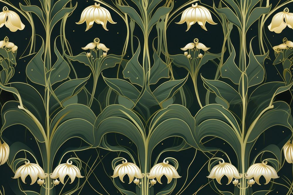 Lily of the valley flower wallpaper pattern plant. AI generated Image by rawpixel.