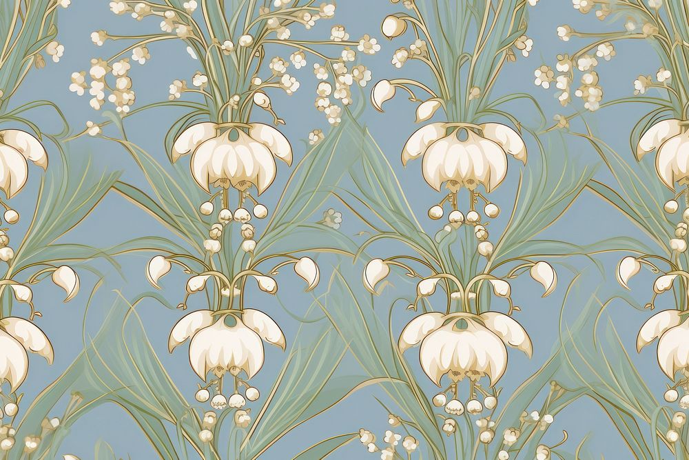 Lily of the valley flower art wallpaper pattern. AI generated Image by rawpixel.