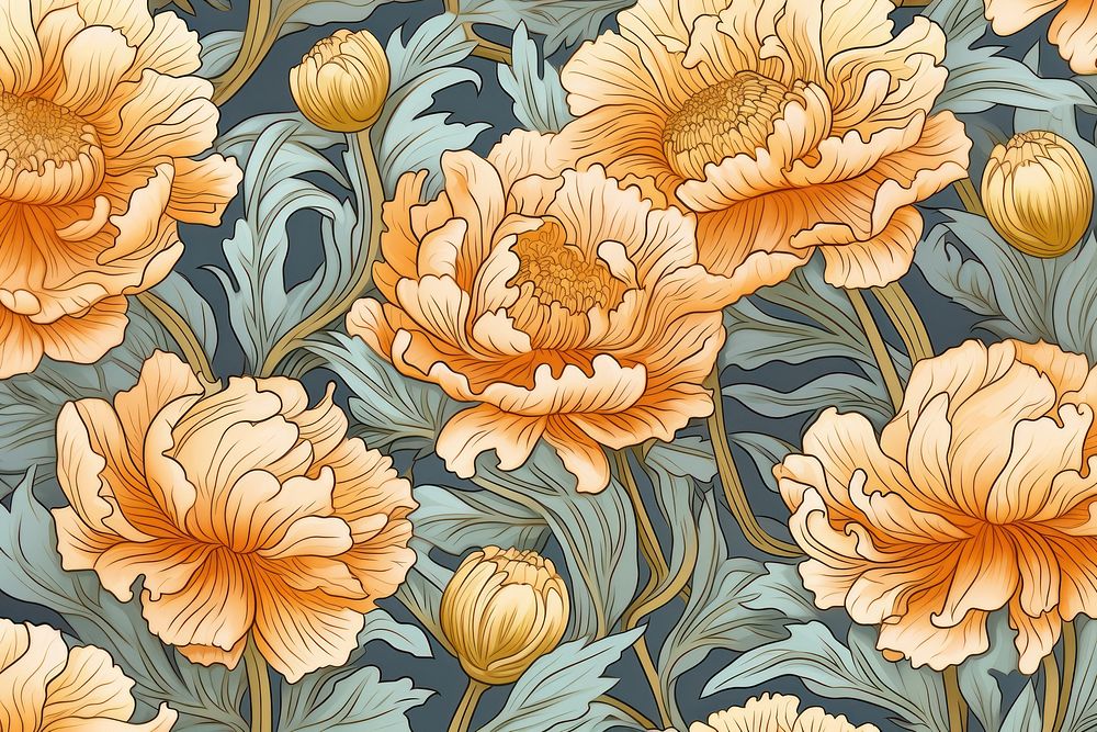 Marigold flower wallpaper pattern art. AI generated Image by rawpixel.