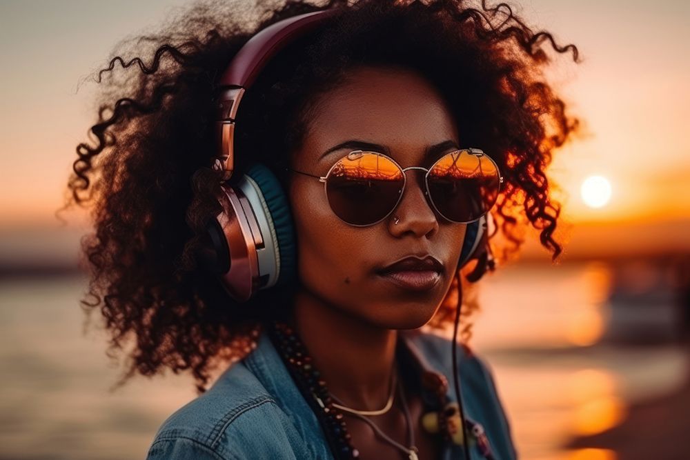 African American women headphones glasses sunglasses. AI generated Image by rawpixel.