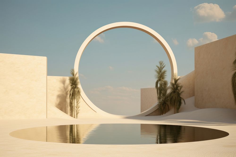 Oasis architecture reflection sunlight. AI generated Image by rawpixel.