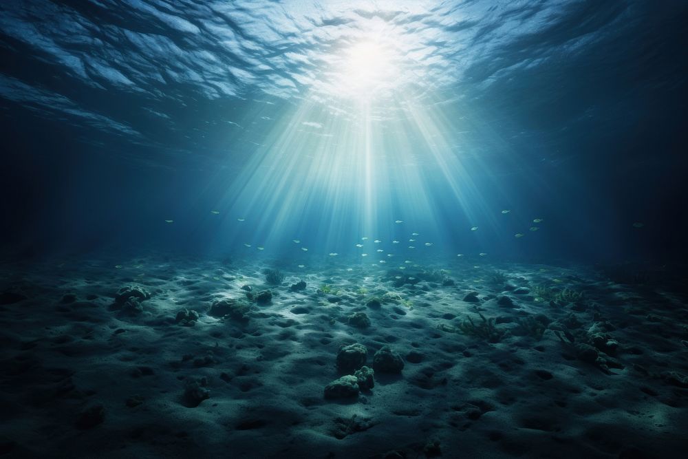 Calm underwater scene sunrays reaching | Free Photo Illustration - rawpixel