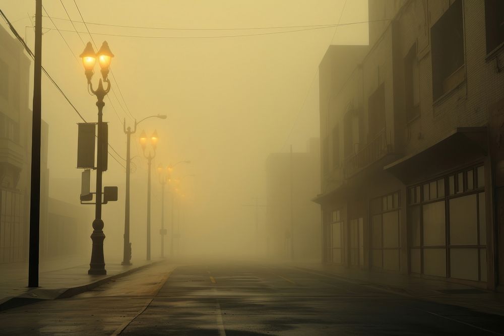 Dark gloomy empty street Smoke Smog Fog fog outdoors smoke. AI generated Image by rawpixel.
