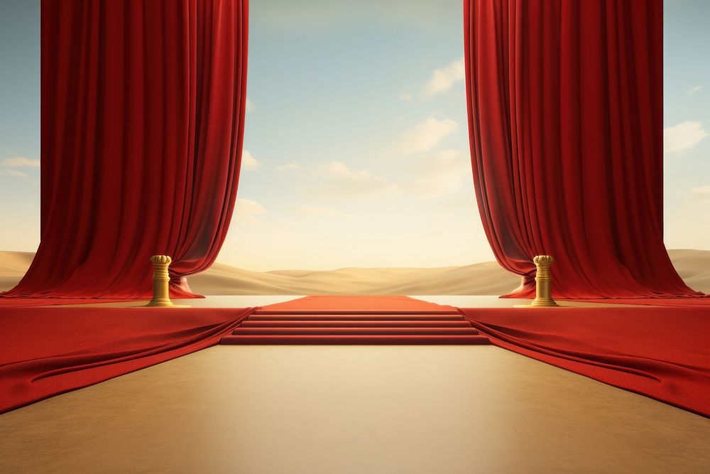 Red carpet with red carpet and red curtains nature stage gold. 
