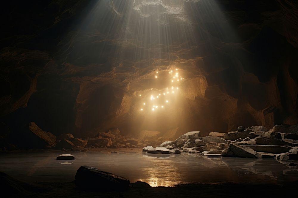 The cave sparkles with beautiful lights nature illuminated tranquility. AI generated Image by rawpixel.