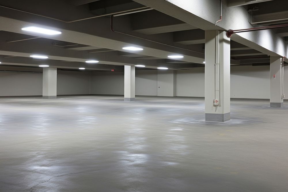 Underground parking floor architecture illuminated. AI generated Image by rawpixel.