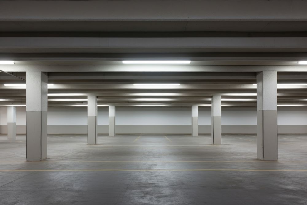 Underground parking transportation architecture illuminated