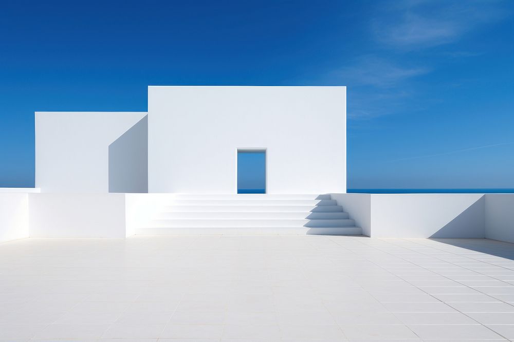 White minimal architecture building background staircase outdoors horizon. AI generated Image by rawpixel.